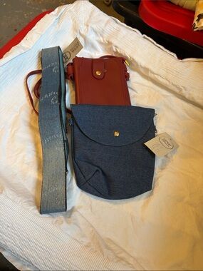 Denim Blue and Burgundy Two-Piece Crossbody Set - Unbranded